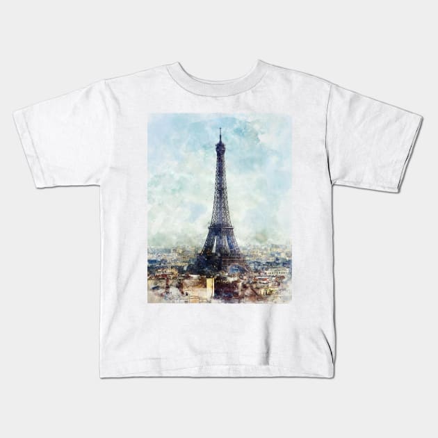 Paris watercolor paint design Kids T-Shirt by colorbyte